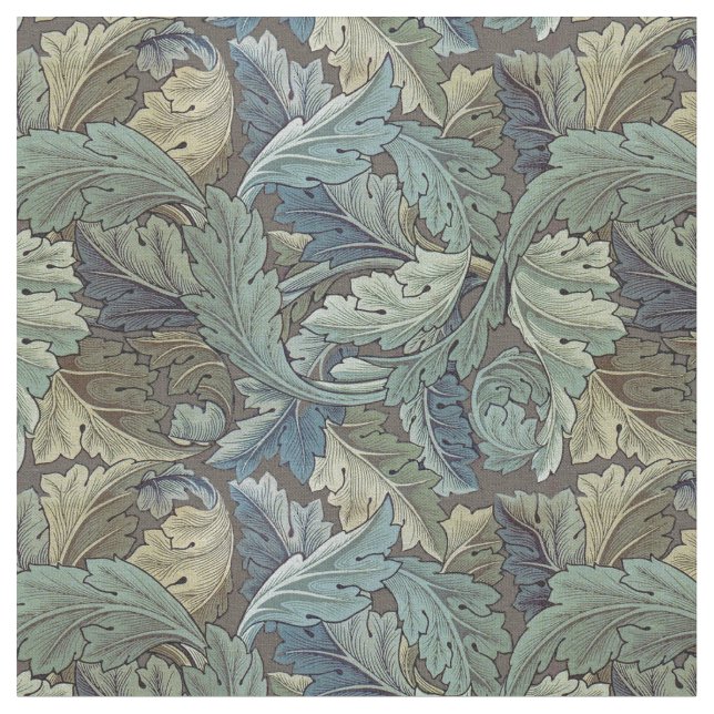 William Morris Acanthus Sage Flower Floral Botanic Fabric (Close Up)