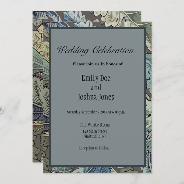 William Morris Acanthus Sage Flower Floral Botanic Invitation (Front/Back)