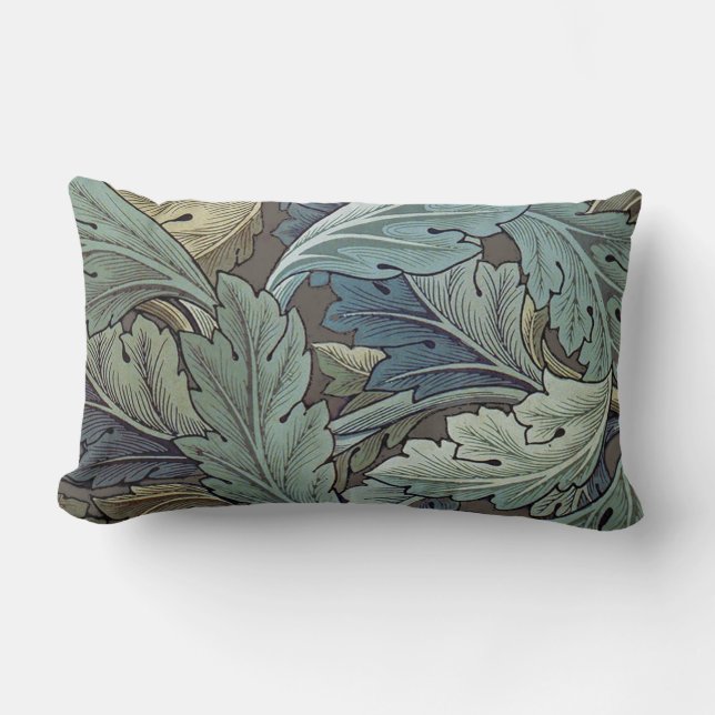 William Morris Acanthus Sage Flower Floral Botanic Lumbar Cushion (Front)