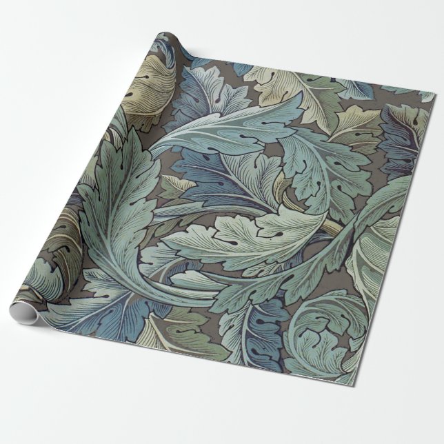 William Morris Acanthus Sage Flower Floral Botanic Wrapping Paper (Unrolled)