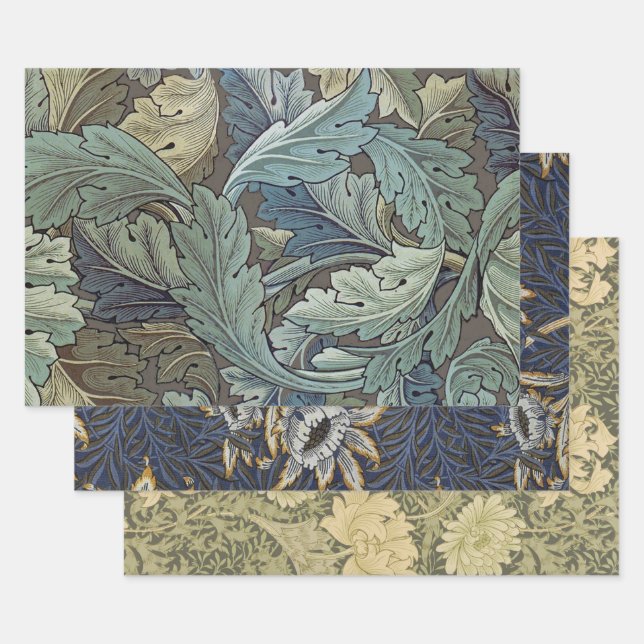 William Morris Acanthus Sage Flower Floral Botanic Wrapping Paper Sheet (Set)