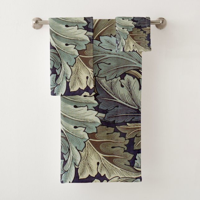 William Morris Acanthus Wallpaper Leaves Bath Towel Set (Insitu)