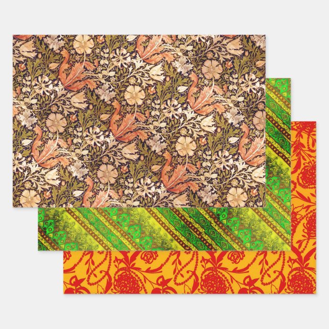 William Morris, Agra, and Paisley Pearls Wrapping Paper Sheet (Set)