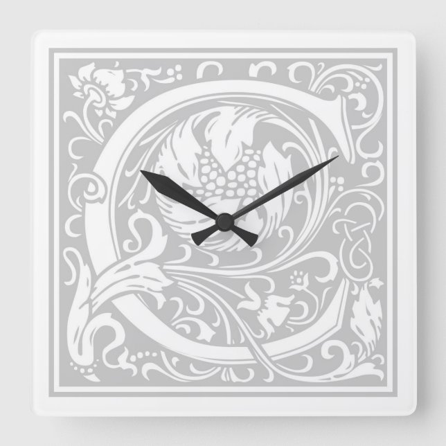 William Morris Alphabet “C” Square Wall Clock (Front)