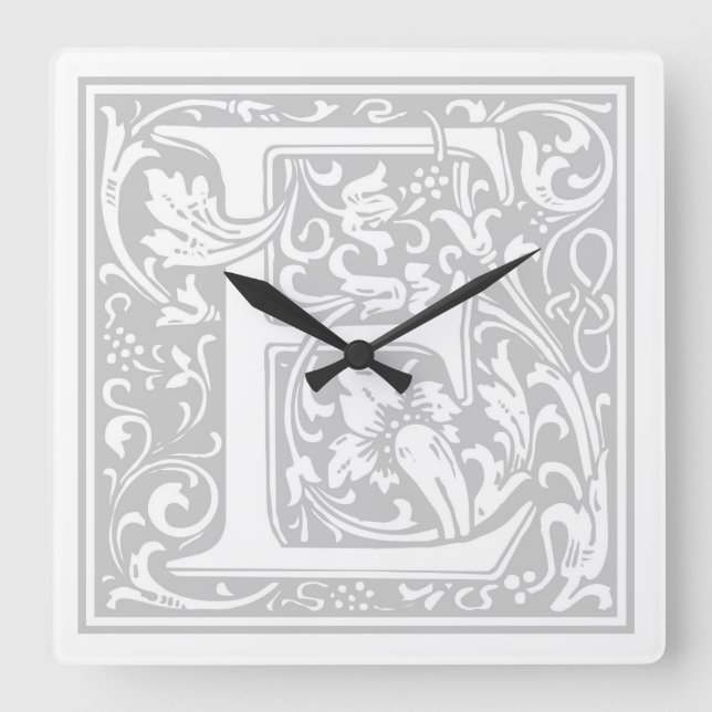William Morris Alphabet “E” Square Wall Clock (Front)