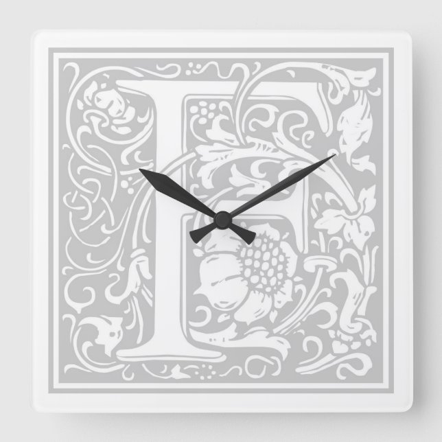 William Morris Alphabet “F” Square Wall Clock (Front)