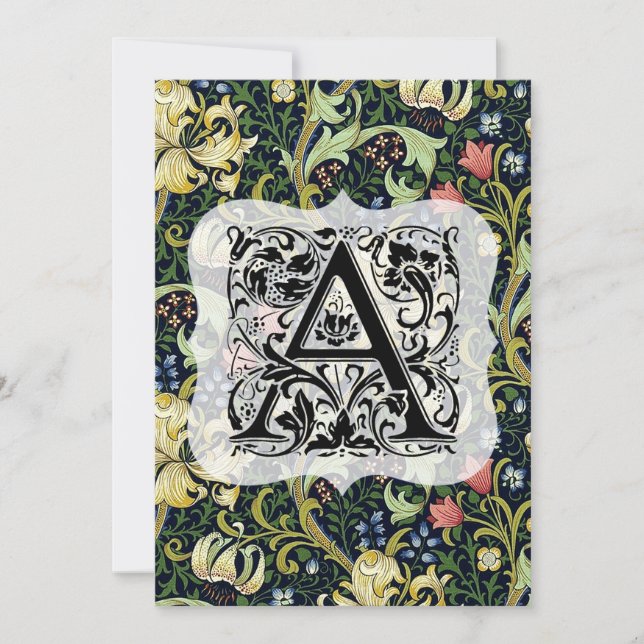 William Morris Alphabet Golden Lily Dark Colours Thank You Card (Front)