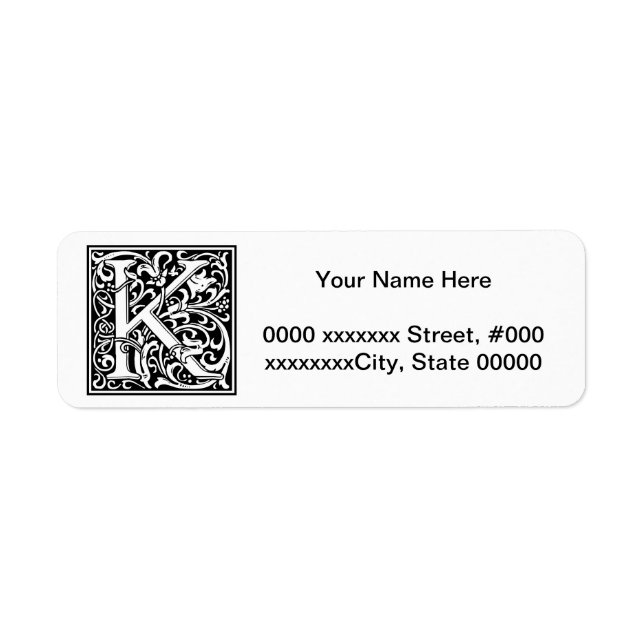 William Morris Alphabet “K” Return Address Label (Front)