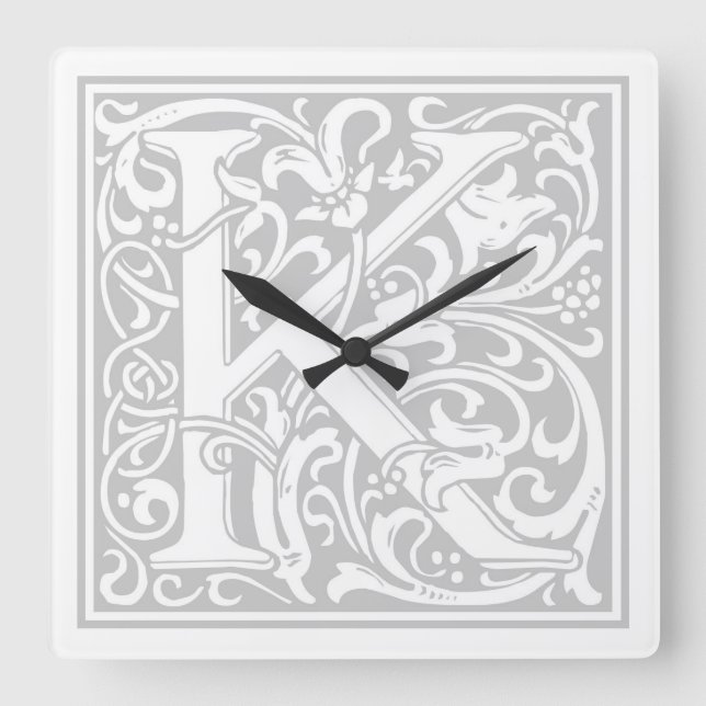 William Morris Alphabet “K” Square Wall Clock (Front)