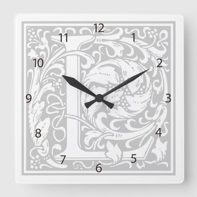 William Morris Alphabet “L” Square Wall Clock (Front)