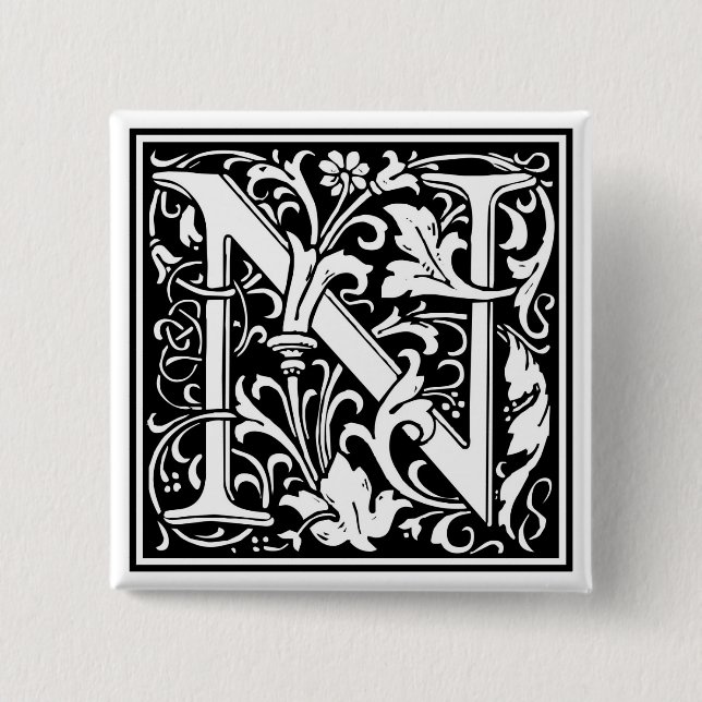 William Morris Alphabet “N” 15 Cm Square Badge (Front)