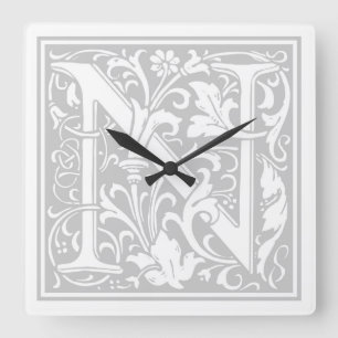 William Morris Alphabet “N” Square Wall Clock