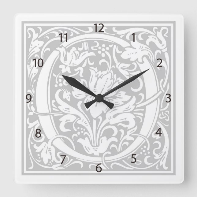 William Morris Alphabet “O” Square Wall Clock (Front)