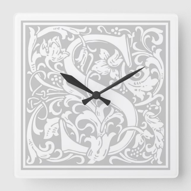 William Morris Alphabet “S” Square Wall Clock (Front)