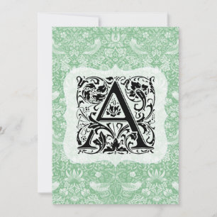 William Morris Alphabet Strawberry Thief Green Thank You Card