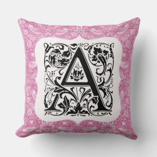 William Morris Alphabet Strawberry Thief Pink Cushion