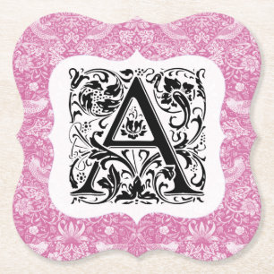 William Morris Alphabet Strawberry Thief Pink Paper Coaster
