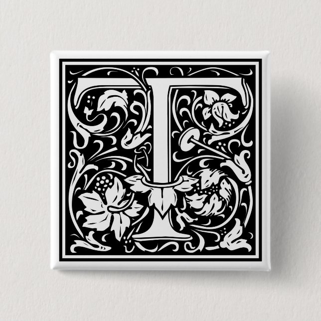 William Morris Alphabet “T” 15 Cm Square Badge (Front)