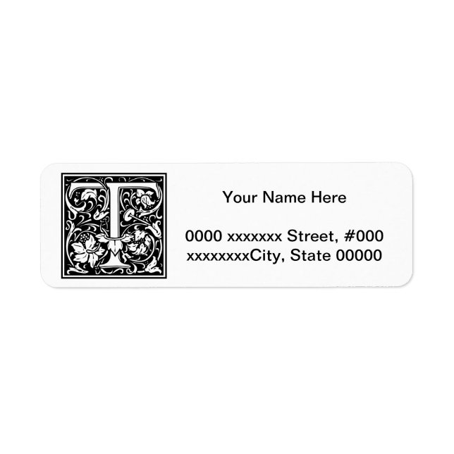 William Morris Alphabet “T” Return Address Label (Front)