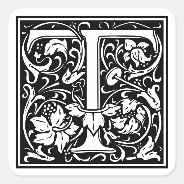 William Morris Alphabet “T” Square Sticker (Front)