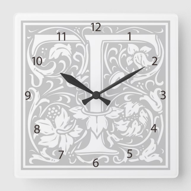 William Morris Alphabet “T” Square Wall Clock (Front)