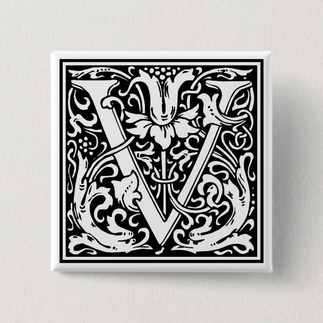 William Morris Alphabet “V” 15 Cm Square Badge (Front)