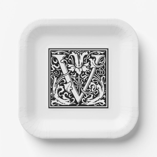 William Morris Alphabet “V” Paper Plates (Front)