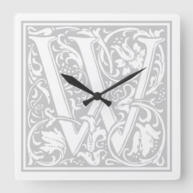 William Morris Alphabet “W” Square Wall Clock (Front)