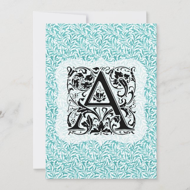 William Morris Alphabet Willow Bough Aqua Teal Thank You Card (Front)