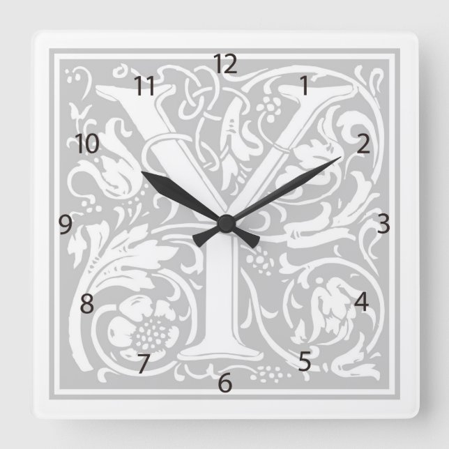 William Morris Alphabet “Y” Square Wall Clock (Front)
