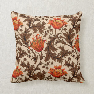 William Morris Anemone, Beige, Brown and Rust Cushion