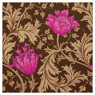 William Morris Anemone, Brown and Fuchsia Pink Fabric