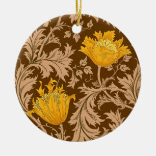 William Morris Anemone, Brown and Mustard Gold  Ceramic Ornament