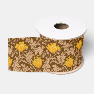 William Morris Anemone, Brown and Mustard Gold Grosgrain Ribbon