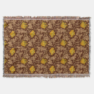 William Morris Anemone, Brown and Mustard Gold Throw Blanket