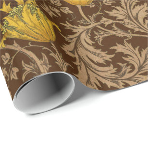 William Morris Anemone, Brown and Mustard Gold Wrapping Paper