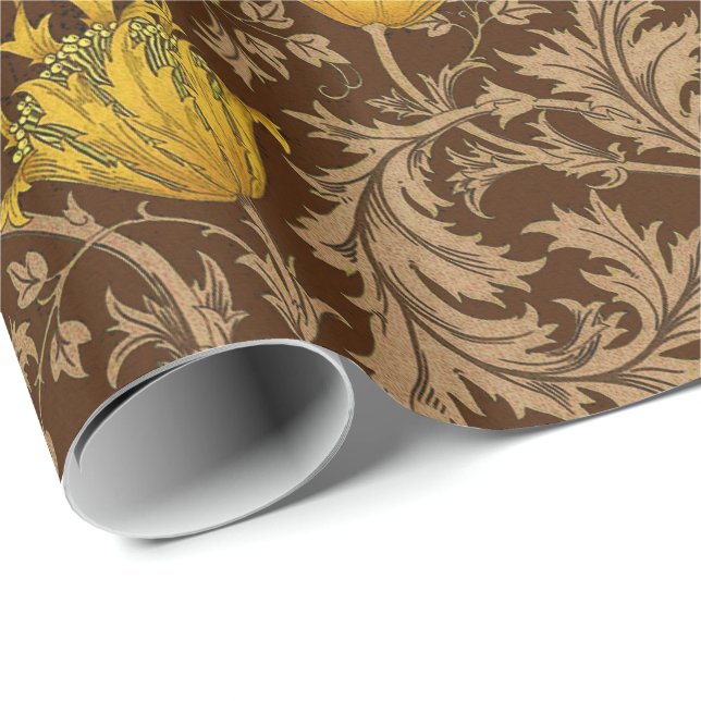 William Morris Anemone, Brown and Mustard Gold Wrapping Paper (Roll Corner)