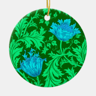 William Morris Anemone, Emerald Green and Blue  Ceramic Ornament