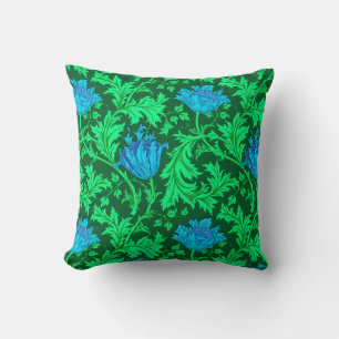 William Morris Anemone, Emerald Green and Blue Cushion