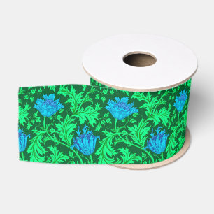 William Morris Anemone, Emerald Green and Blue Grosgrain Ribbon