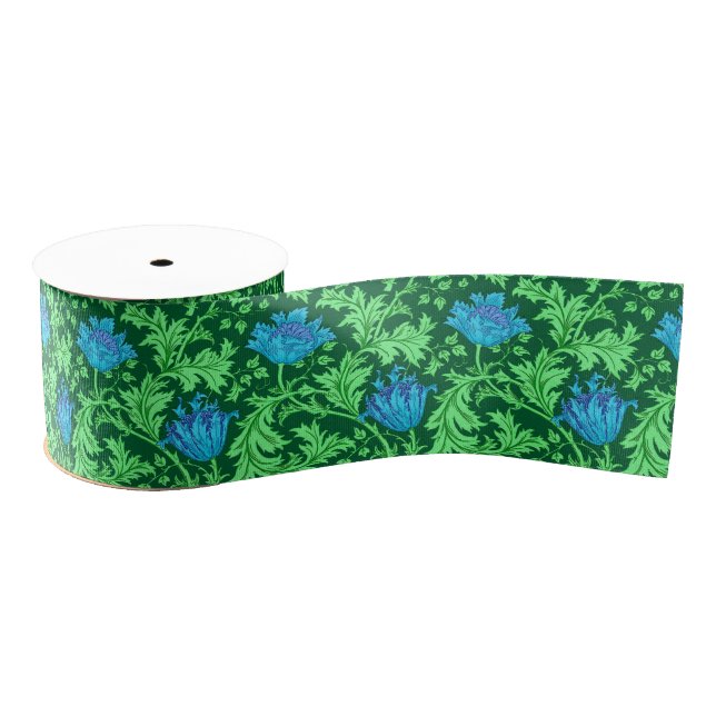 William Morris Anemone, Emerald Green and Blue Grosgrain Ribbon (Spool)