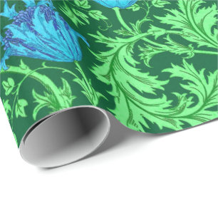 William Morris Anemone, Emerald Green and Blue Wrapping Paper