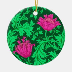 William Morris Anemone, Emerald Green and Fuchsia Ceramic Ornament