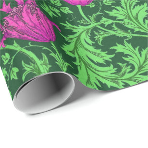 William Morris Anemone, Emerald Green and Fuchsia Wrapping Paper
