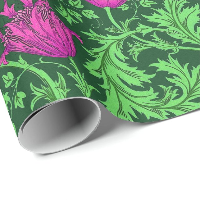 William Morris Anemone, Emerald Green and Fuchsia Wrapping Paper (Roll Corner)