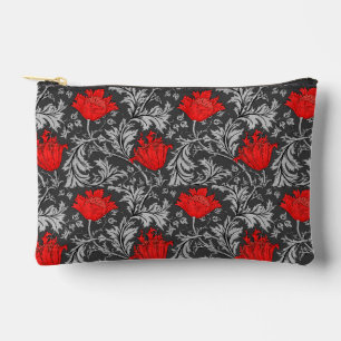 William Morris Anemone, Grey / Grey and Red Accessory Pouch