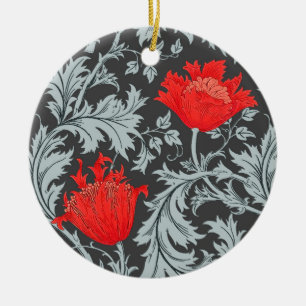 William Morris Anemone, Grey / Grey and Red Ceramic Ornament
