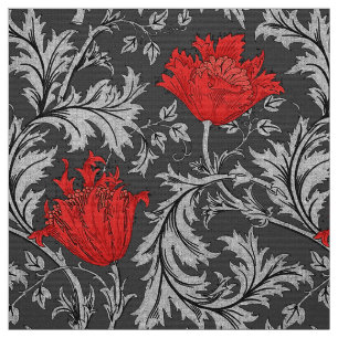 William Morris Anemone, Grey / Grey and Red Fabric