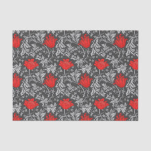 William Morris Anemone, Grey / Grey and Red Tissue Paper