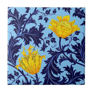 William Morris Anemone, Navy and Mustard Yellow Ceramic Tile